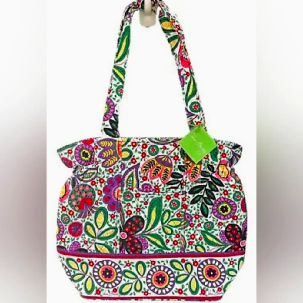 Floral Multicolor Tote Bag with Green Accent - Picture 3 of 12